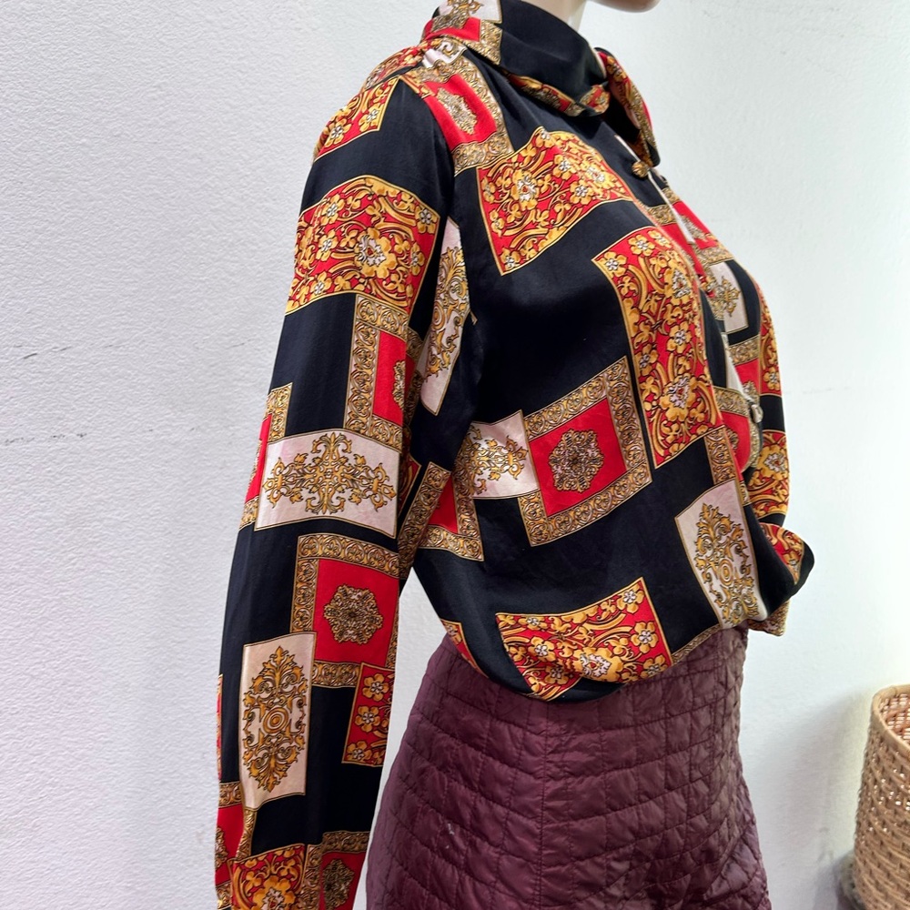 Corey B Black and Red silk vintage Blouse